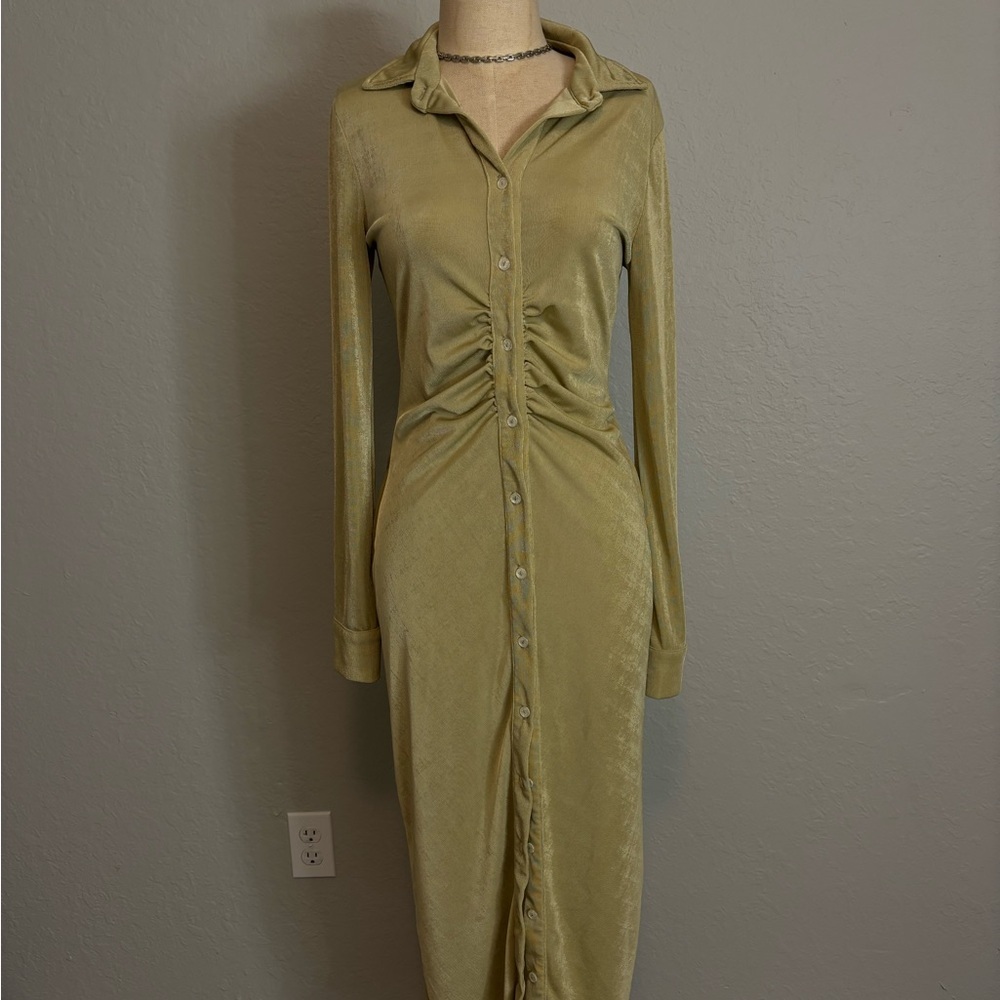 Elegant Gold Button-Down Dress